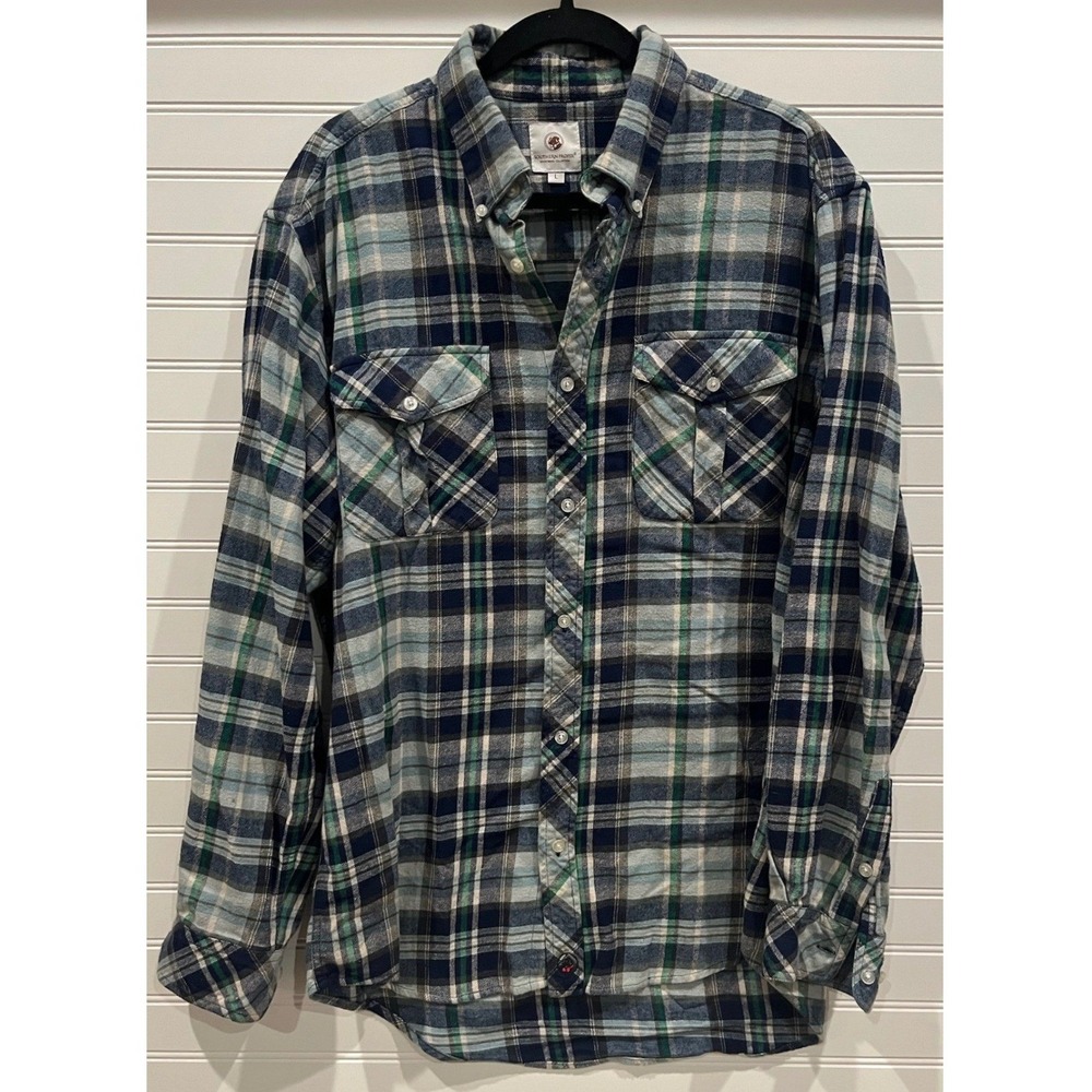 Southern Proper Sportsman‎ Collection Navy Plaid Flannel Shirt Men's Size L